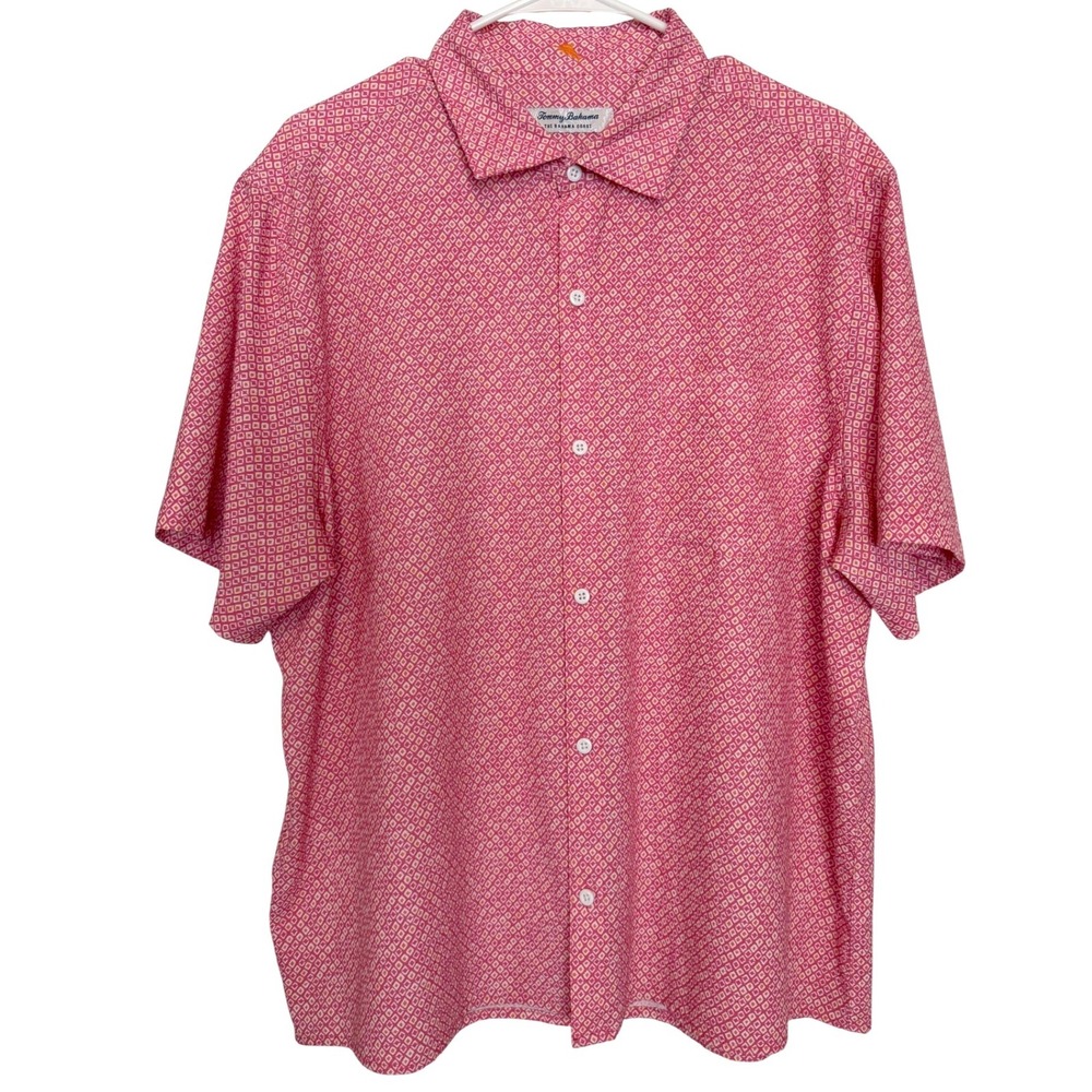 Tommy Bahama The Bahama Coast Mens Pink‎ Paquito Geometric Button Down Shirt L